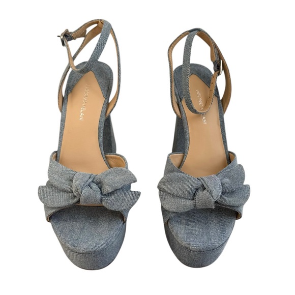 ANTONIO MELANI Blue Denim Bow Dressy Platform Sandals - Picture 4 of 11